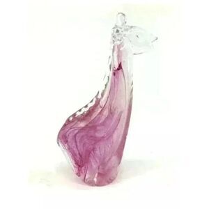 Giraffe Art Glass Paperweight 6" Pink Swirl Figurine Safari Baby Standing
